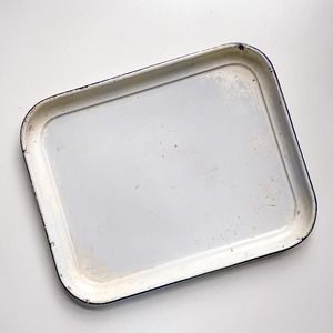 Vintage Blue and White Farmhouse Large Enamel Tray